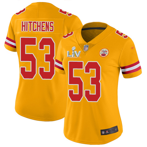 Kansas City Chiefs #53 Anthony Hitchens Gold Women's Super Bowl LV Bound Stitched Limited Inverted Legend Jersey Womens