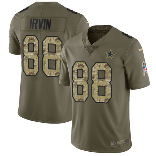 Cowboys #88 Michael Irvin Olive/Camo Youth Stitched Limited 2017 Salute To Service Jersey