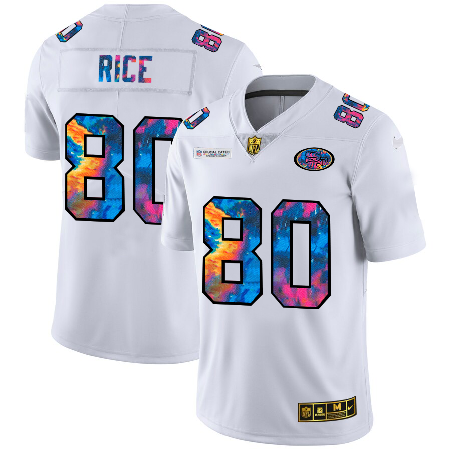 San Francisco 49ers #80 Jerry Rice Men's White Multi-Color 2020 Crucial Catch Limited Jersey