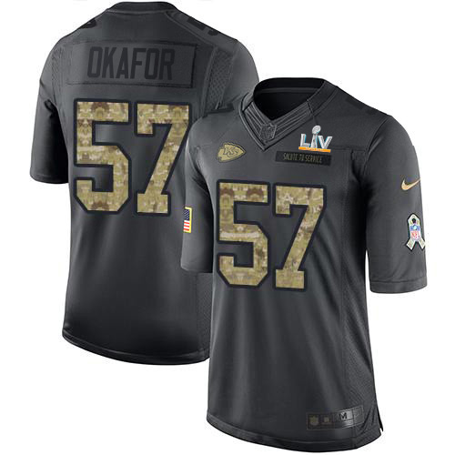 Kansas City Chiefs #57 Alex Okafor Black Men's Super Bowl LV Bound Stitched Limited 2016 Salute to Service Jersey Men's