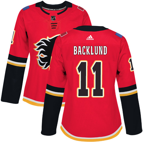 Adidas Calgary Flames #11 Mikael Backlund Red Home Authentic Women's Stitched Jersey Womens