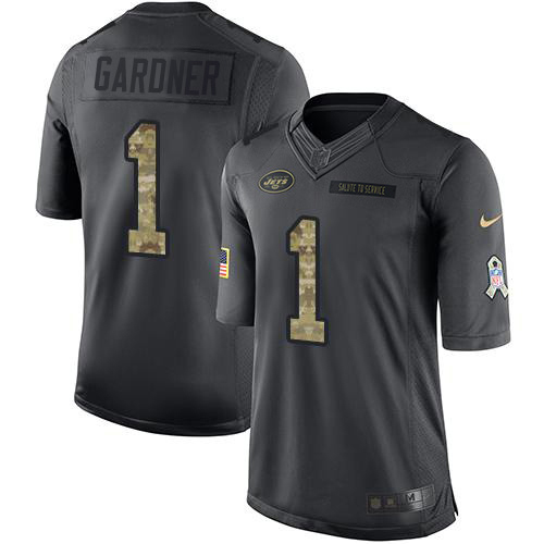 Jets #1 Ahmad Sauce Gardner Black Men's Stitched Limited 2016 Salute To Service Jersey
