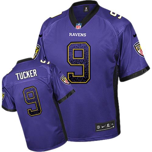 Ravens #9 Justin Tucker Purple Team Color Youth Stitched Elite Drift Fashion Jersey