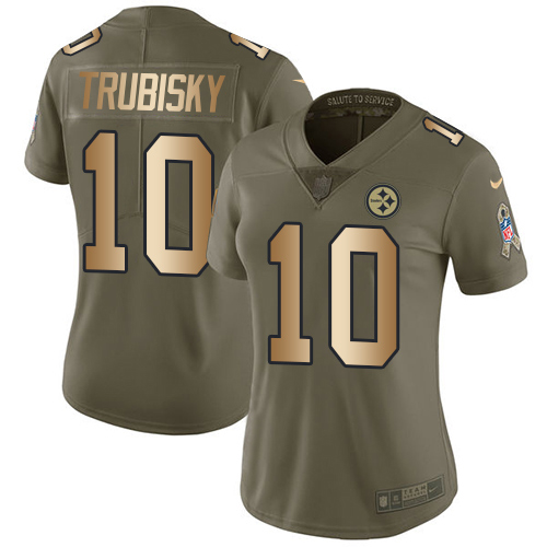 Steelers #10 Mitchell Trubisky Olive/Gold Women's Stitched Limited 2017 Salute To Service Jersey