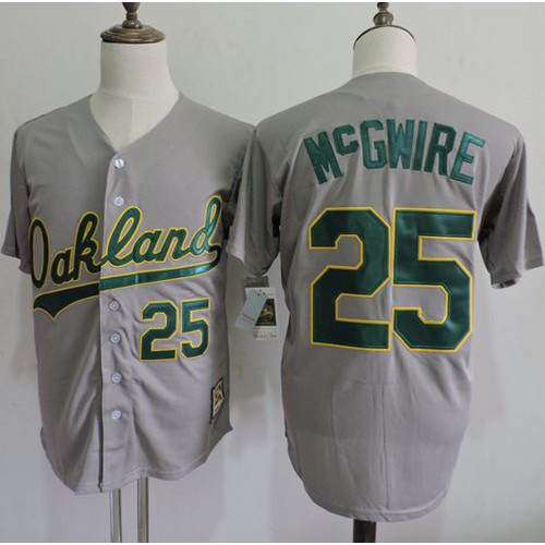 Mitchell And Ness Oakland Athletics #25 Mark McGwire Grey Throwback Stitched Jersey Men's
