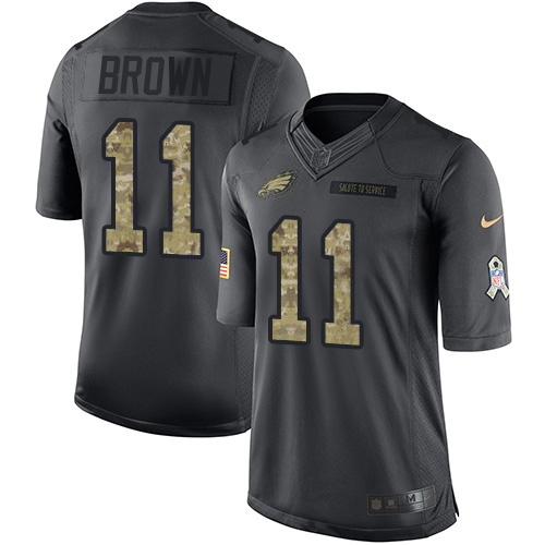 Eagles #11 A.J. Brown Black Youth Stitched Limited 2016 Salute To Service Jersey