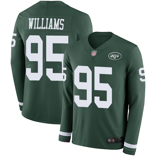 New York Jets #95 Quinnen Williams Green Team Color Men's Stitched Limited Therma Long Sleeve Jersey Men's