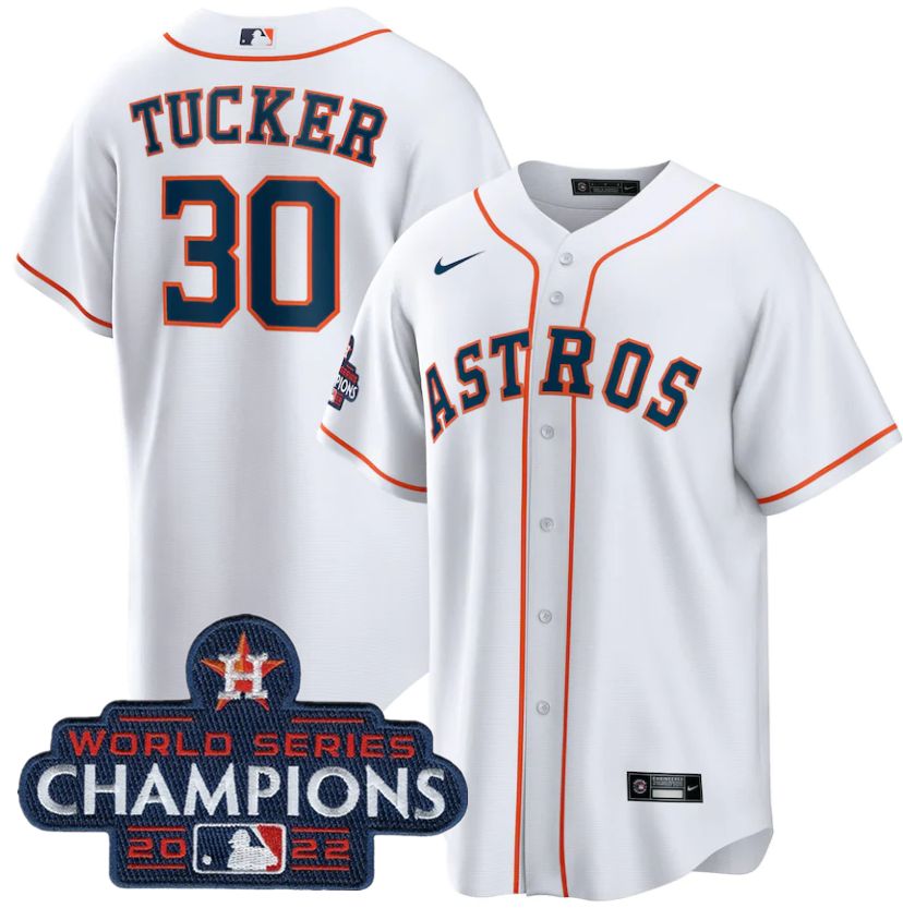 Houston Astros #30 Kyle Tucker White 2022 World Series Champions Home Stitched Men's Jersey
