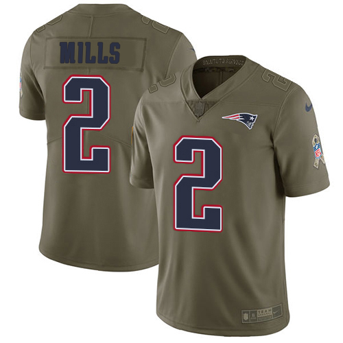 Patriots #2 Jalen Mills Olive Youth Stitched Limited 2017 Salute To Service Jersey