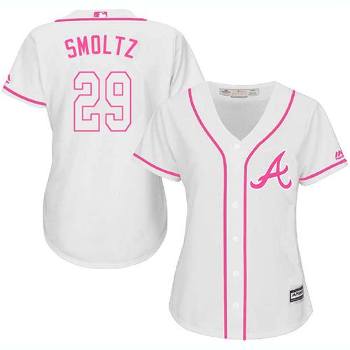 Atlanta Braves #29 John Smoltz White/Pink Fashion Women's Stitched Jersey Womens