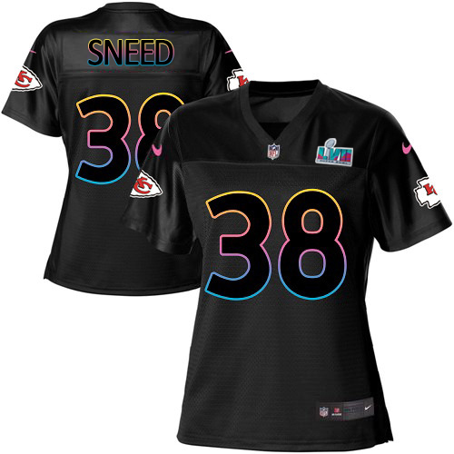 Chiefs #38 L'Jarius Sneed Black Super Bowl LVII Patch Women's Fashion Game Jersey