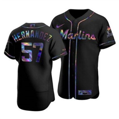 Miami Miami Marlins #57 Elieser Hernandez Men's Iridescent Holographic Collection Jersey - Black Men's