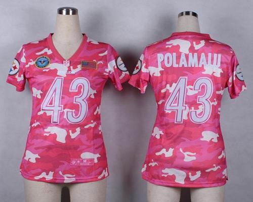 Steelers #43 Troy Polamalu Pink Women's Stitched Elite Camo Fashion Jersey