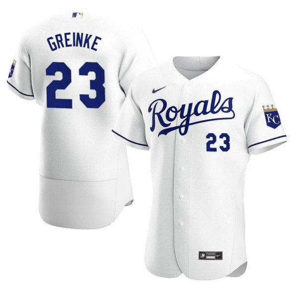 Men's Kansas City Royals 23 Authentic 2020 White Home Zack Greinke Jersey