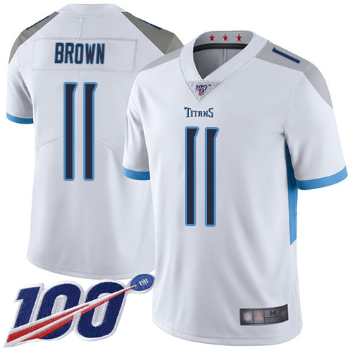 Tennessee Titans #11 A.J. Brown White Men's Stitched 100th Season Vapor Limited Jersey Men's