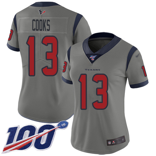 Texans #13 Brandin Cooks Gray Women's Stitched Limited Inverted Legend 100th Season Jersey