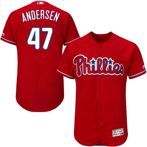 Philadelphia Phillies #47 Larry Andersen Red Flexbase Authentic Collection Stitched Jersey Men's