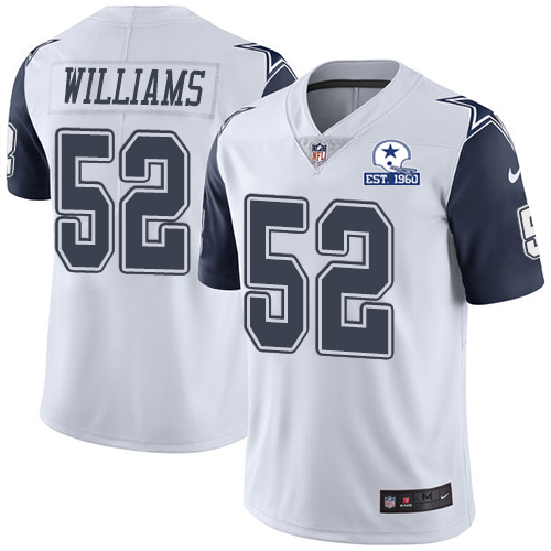 Dallas Cowboys #52 Connor Williams White Men's Stitched With Established In 1960 Patch Limited Rush Jersey Men's