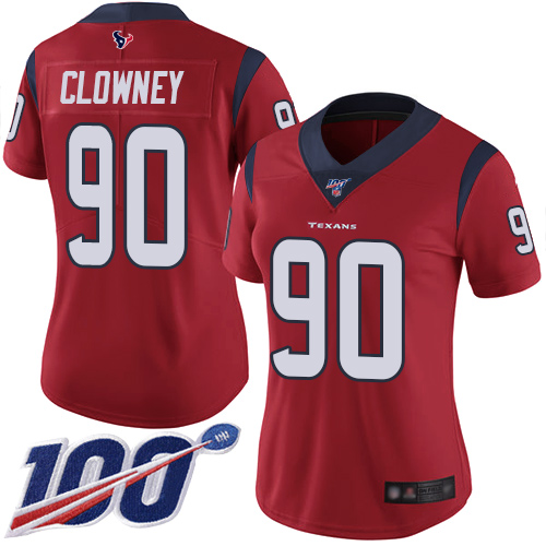 Houston Texans #90 Jadeveon Clowney Red Alternate Women's Stitched 100th Season Vapor Limited Jersey Womens