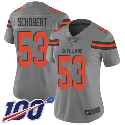 Cleveland Browns #53 Joe Schobert Gray Women's Stitched Limited Inverted Legend 100th Season Jersey Womens