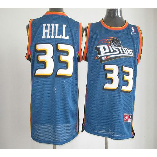 Detroit Pistons #33 Grant Hill Blue Throwback Stitched Jersey Mens