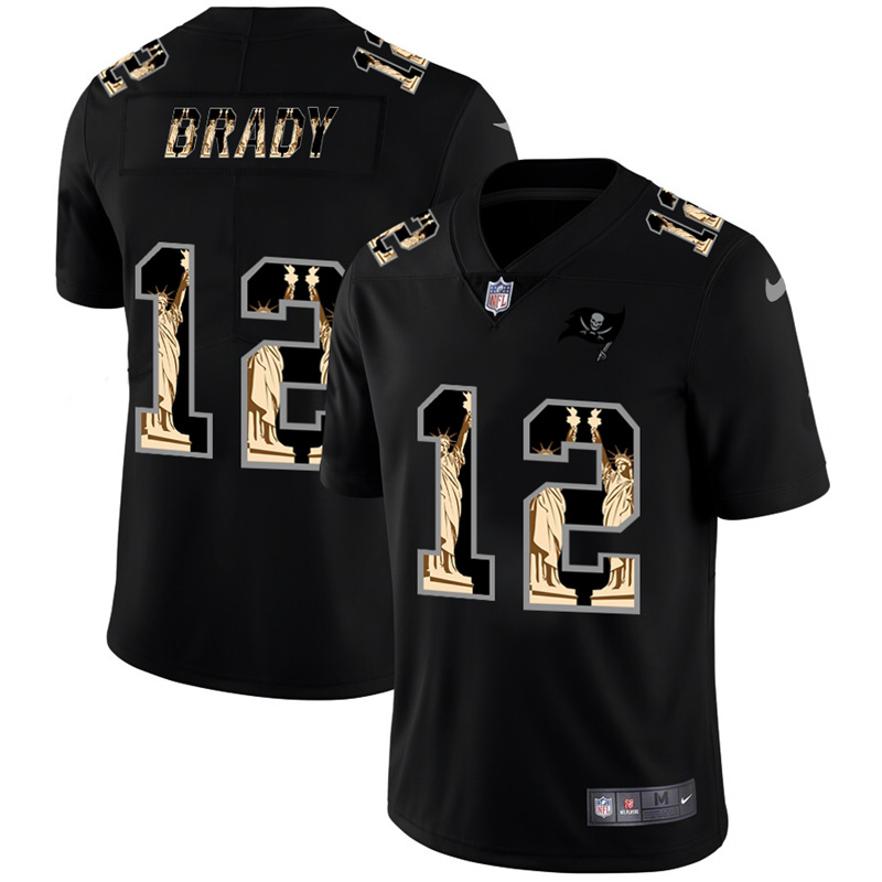 Tampa Bay Buccaneers #12 Tom Brady Carbon Black Vapor Statue Of Liberty Limited Jersey