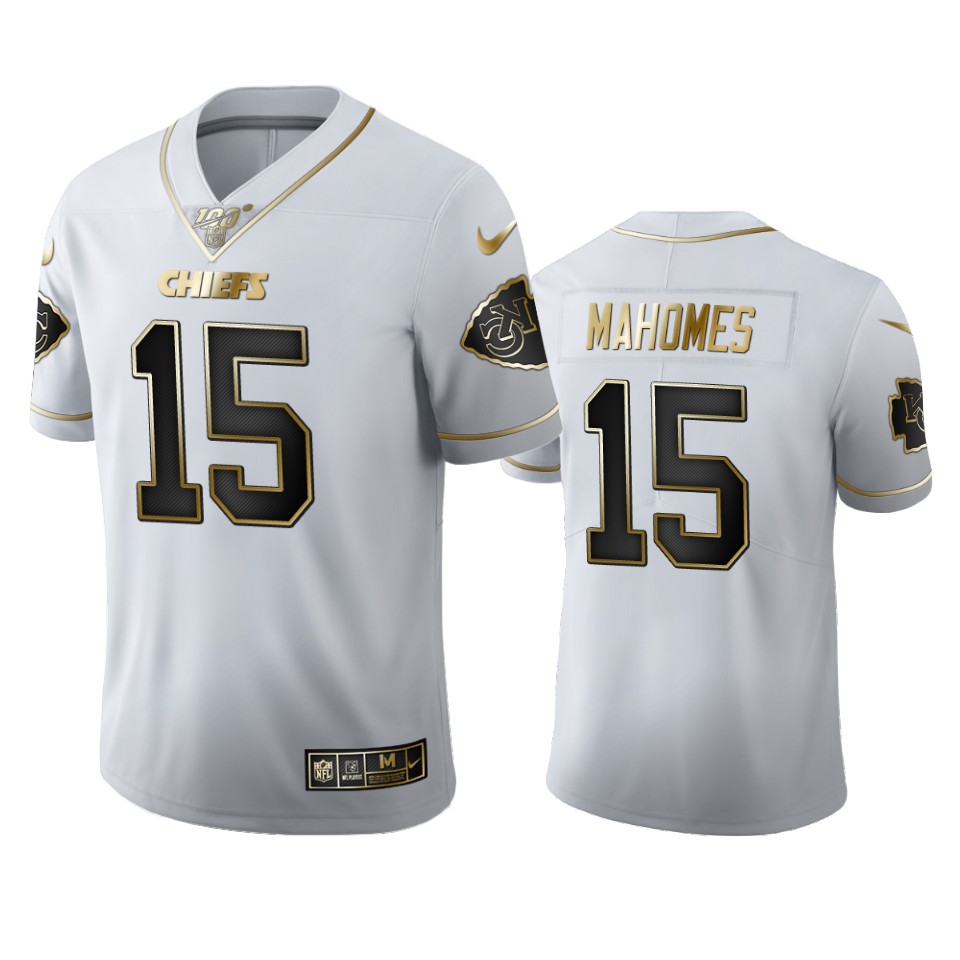 Kansas City Chiefs #15 Patrick Mahomes Men's White Golden Edition Vapor Limited 100 Jersey