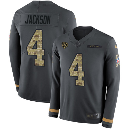 Bears #4 Eddie Jackson Anthracite Salute To Service Youth Stitched Limited Therma Long Sleeve Jersey