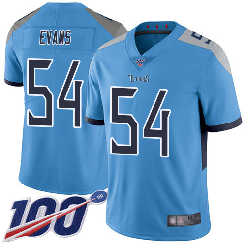 Tennessee Titans #54 Rashaan Evans Light Blue Alternate Men's Stitched 100th Season Vapor Limited Jersey Men's
