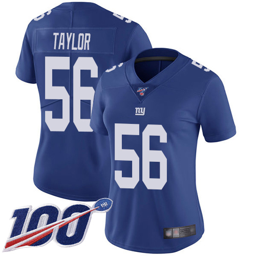 Giants #56 Lawrence Taylor Royal Blue Team Color Women's Stitched 100th Season Vapor Limited Jersey