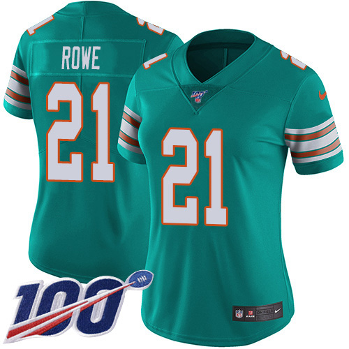 Miami Dolphins #21 Eric Rowe Aqua Green Alternate Women's Stitched 100th Season Vapor Untouchable Limited Jersey Womens