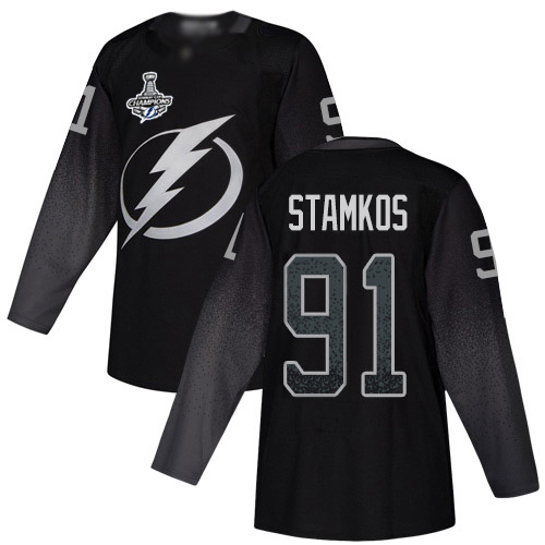 Adidas Tampa Bay Lightning #91 Steven Stamkos Black Alternate Authentic Youth 2020 Stanley Cup Champions Stitched Jersey Youth