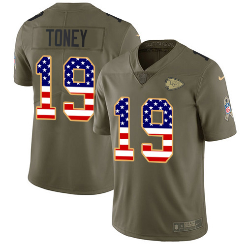 Chiefs #19 Kadarius Toney Olive/USA Flag Youth Stitched Limited 2017 Salute To Service Jersey