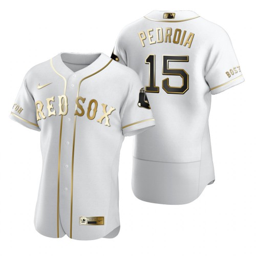 Boston Boston Red Sox #15 Dustin Pedroia White Men's Authentic Golden Edition Jersey Men's