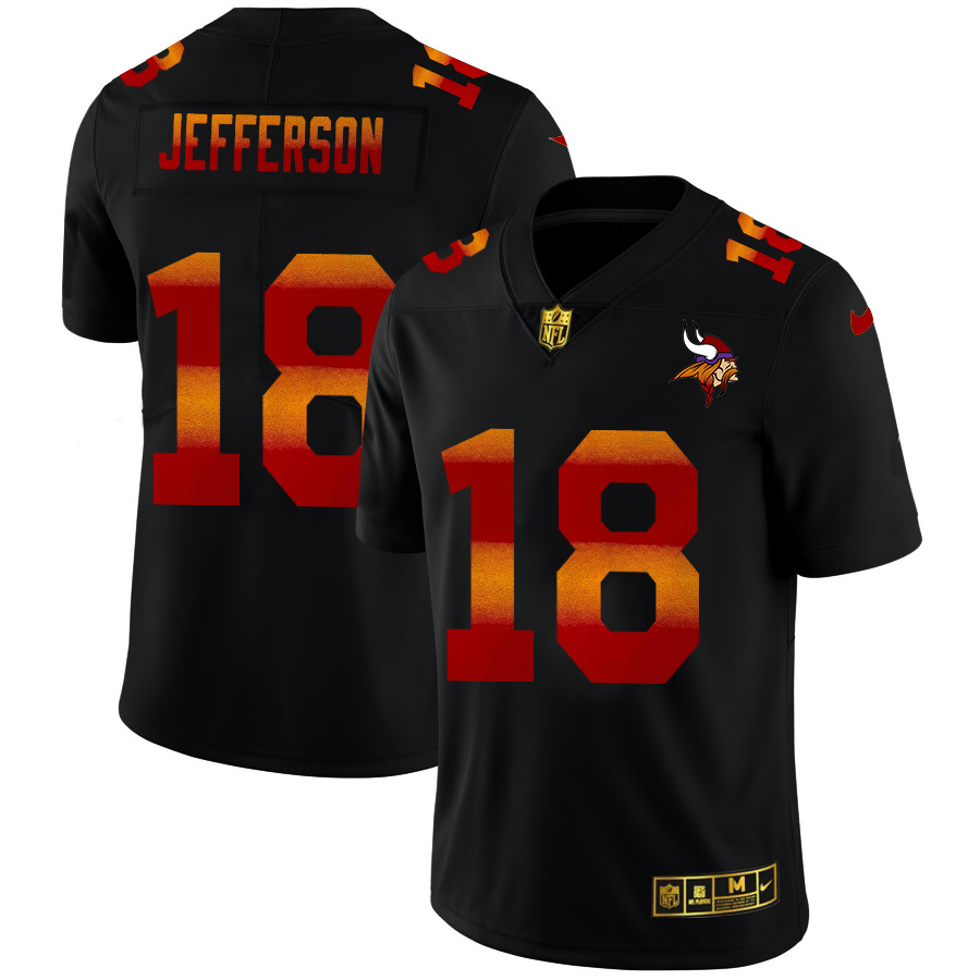 Minnesota Vikings #18 Justin Jefferson Men's Black Red Orange Stripe Vapor Limited Jersey