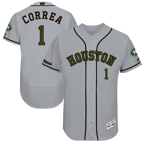 Houston Astros #1 Carlos Correa Grey Flexbase Authentic Collection Memorial Day Stitched Jersey Men's