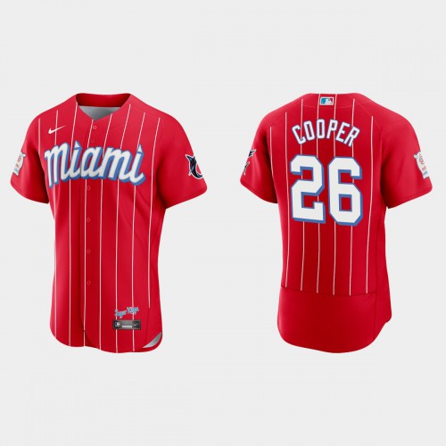 Miami Miami Marlins #26 Garrett Cooper Men's 2021 City Connect Authentic Jersey Red Men's