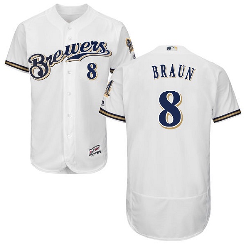 Milwaukee Brewers #8 Ryan Braun White Flexbase Authentic Collection Stitched Jersey Men's