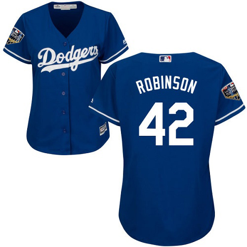 Los Angeles Dodgers #42 Jackie Robinson Blue Alternate 2018 World Series Women's Stitched Jersey Womens