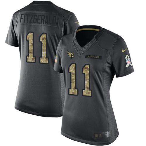 Cardinals #11 Larry Fitzgerald Black Women's Stitched Limited 2016 Salute To Service Jersey