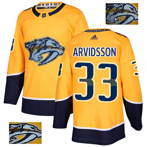 Adidas Nashville Predators #33 Viktor Arvidsson Yellow Home Authentic Fashion Gold Stitched Jersey Men's