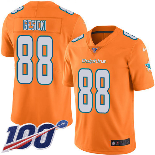 Dolphins #88 Mike Gesicki Orange Men's Stitched Limited Rush 100th Season Jersey