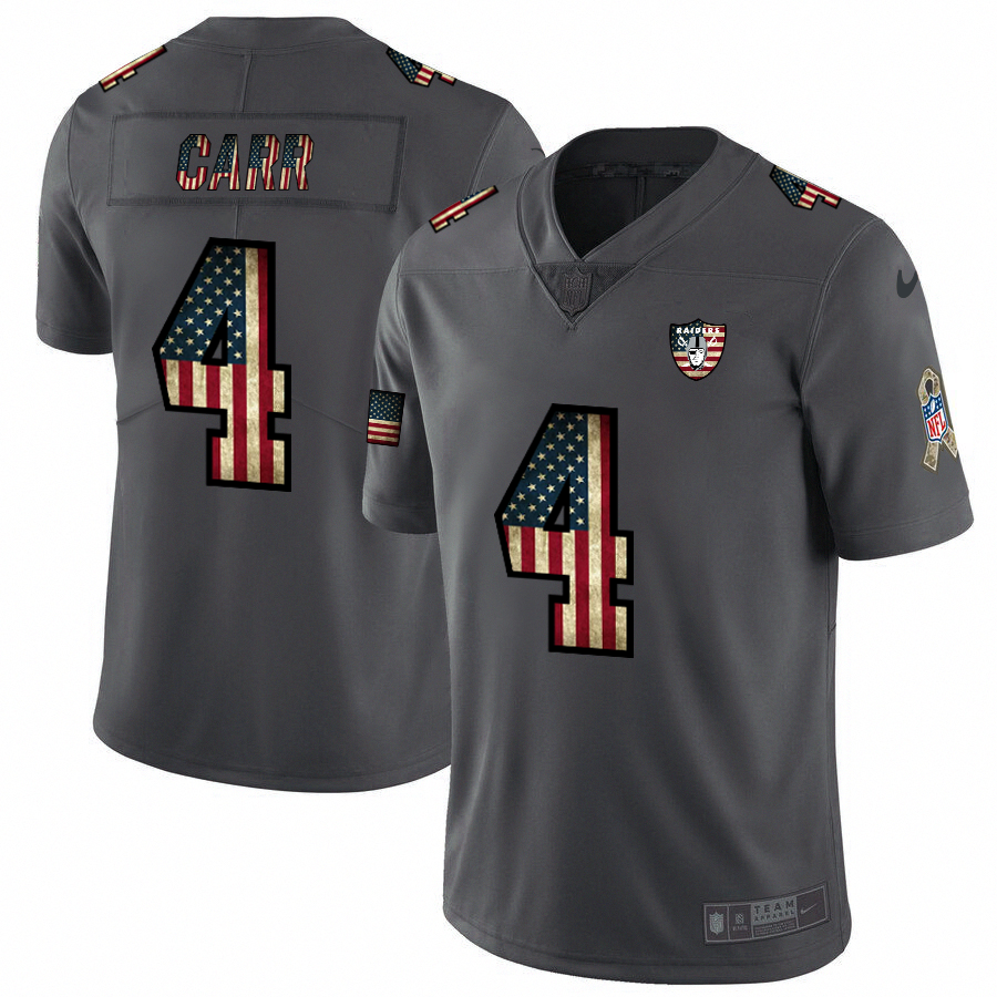 Raiders #4 Derek Carr 2018 Salute To Service Retro USA Flag Limited Jersey