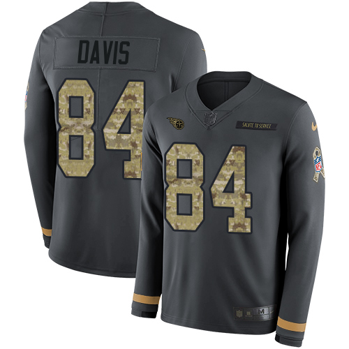 Tennessee Titans #84 Corey Davis Anthracite Salute to Service Youth Stitched Limited Therma Long Sleeve Jersey Youth