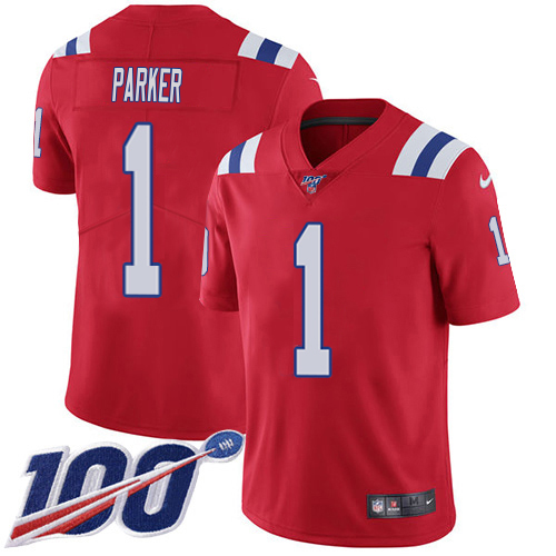 Patriots #1 DeVante Parker Red Alternate Youth Stitched 100th Season Vapor Limited Jersey