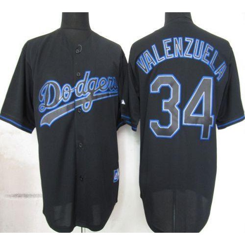 Los Angeles Dodgers #34 Fernando Valenzuela Black Fashion Stitched Jersey Men's