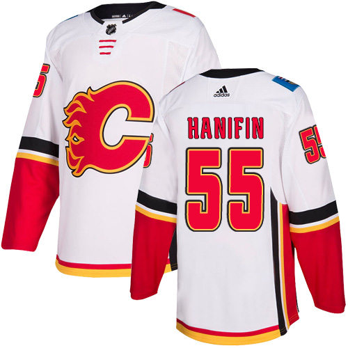 Adidas Calgary Flames #55 Noah Hanifin White Road Authentic Stitched Jersey Men's