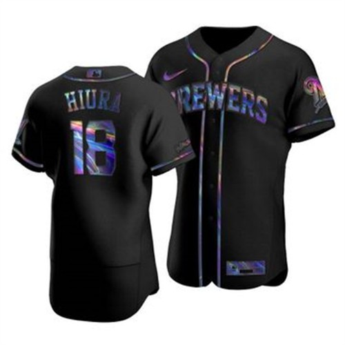 Milwaukee Milwaukee Brewers #18 Keston Hiura Men's Iridescent Holographic Collection Jersey - Black Men's