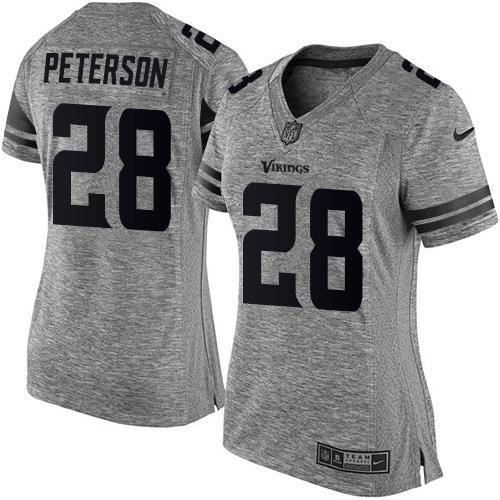 Minnesota Vikings #28 Adrian Peterson Gray Women's Stitched Limited Gridiron Gray Jersey Womens