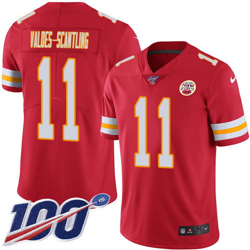 Chiefs #11 Marquez Valdes-Scantling Red Team Color Youth Stitched 100th Season Vapor Limited Jersey